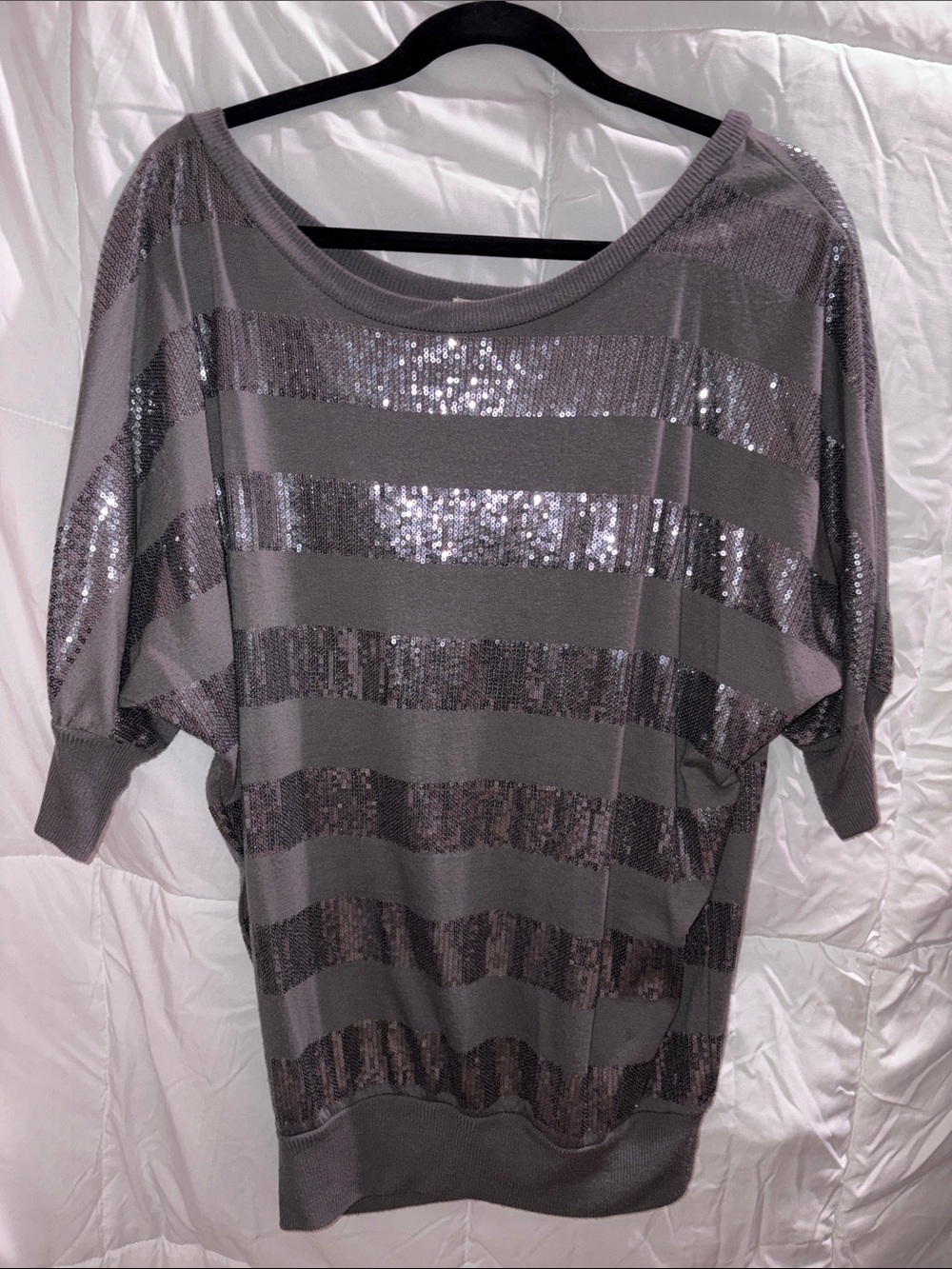 Next Era Silver Sequin Striped Dolman Sweatshirt